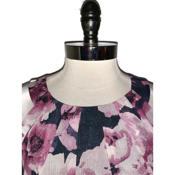 NEW SLNY Plus Size 16W Maxi Dress Blue Purple Floral Sparkles Sleeveless Pockets - Picture 2 of 7